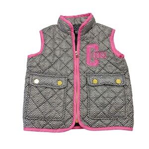 Coogi Girls 2T Puffer Vest Black White Chevron Pink Trim Quilted Zip Up Jacket